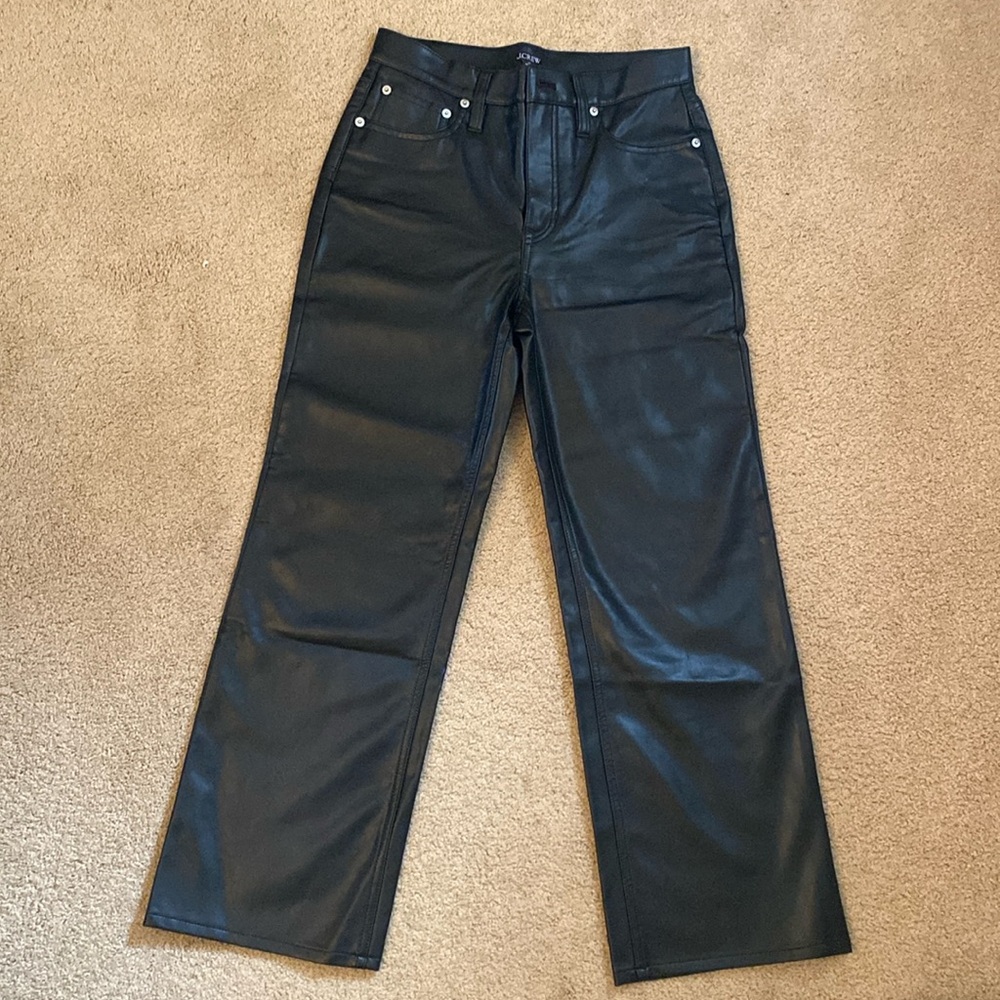 JCrew slim wide leg leather pants